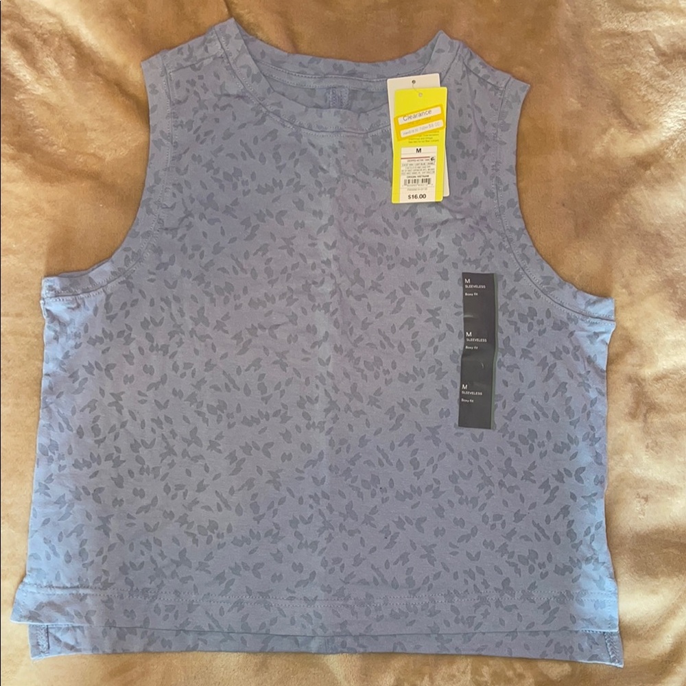 Floral Patterned Blue Sleeveless Top